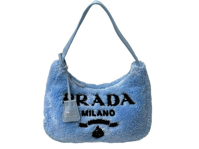 極美品 PRADA プラダ ホーボー ハンドバッグ 1NE515 トライアングルロゴ ブルー ブラック テリークロス シルバー金具 中古 4c071462