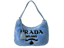 画像をギャラリービューアに読み込む, 極美品 PRADA プラダ ホーボー ハンドバッグ 1NE515 トライアングルロゴ ブルー ブラック テリークロス シルバー金具 中古 4c071462