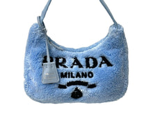 画像をギャラリービューアに読み込む, 極美品 PRADA プラダ ホーボー ハンドバッグ 1NE515 トライアングルロゴ ブルー ブラック テリークロス シルバー金具 中古 4c071462