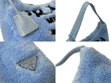 画像をギャラリービューアに読み込む, 極美品 PRADA プラダ ホーボー ハンドバッグ 1NE515 トライアングルロゴ ブルー ブラック テリークロス シルバー金具 中古 4c071462