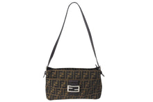 画像をギャラリービューアに読み込む, FENDI フェンディ ズッカ柄 マンマバケット ワンショルダーバッグ コットンキャンバス レザー シルバー金具 美品 中古 4c071474