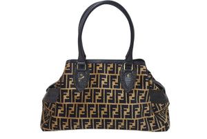 FENDI フェンディ ハンドバッグ ズッカ柄 総柄 ブラウン トートバッグ キャンバス レザー WS5870 美品 中古 4c071475