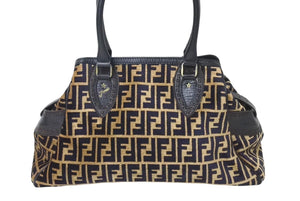 FENDI フェンディ ハンドバッグ ズッカ柄 総柄 ブラウン トートバッグ キャンバス レザー WS5870 美品 中古 4c071475