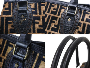 FENDI フェンディ ハンドバッグ ズッカ柄 総柄 ブラウン トートバッグ キャンバス レザー WS5870 美品 中古 4c071475