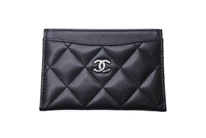 CHANEL シャネル ラムスキン タイムクラシック マトラッセ カードケース ブラック ランダム 美品 中古 4c071508