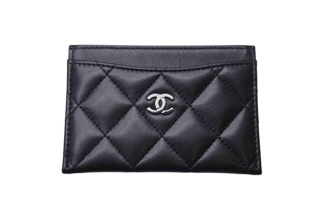 CHANEL シャネル ラムスキン タイムクラシック マトラッセ カードケース ブラック ランダム 美品 中古 4c071508