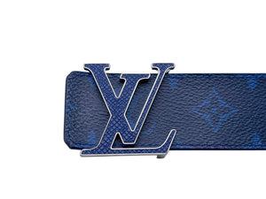 LOUIS VUITTON ルイヴィトン LV イニシャル リバーシブル ベルト M0159 ブルー モノグラム 小物 ロゴ サイズ34/85 美品 中古 4c071514