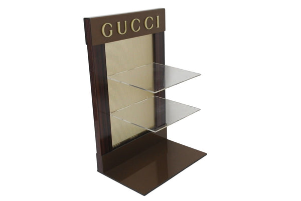 GUCCI Gucci Display Not for Sale Miscellaneous Goods Holder Rare Brand Logo Brown Wood Plastic Good Condition Used 4c071522