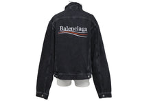 Load image into Gallery viewer, 極美品 BALENCIAGA バレンシアガ キャンペーンロゴ デニムジャケット 534551 サイズ44 ブラック コットン ロゴ刺繍 中古 4c071523