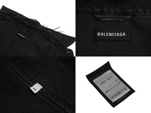 極美品 BALENCIAGA バレンシアガ キャンペーンロゴ デニムジャケット 534551 サイズ44 ブラック コットン ロゴ刺繍 中古 4c071523