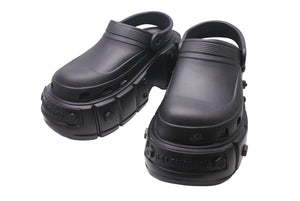 極美品 BALENCIAGA バレンシアガ ミュール HARDCROCS ハード クロックス ロゴ サンダル 2024SS ブラック サイズ43 中古 4c071543