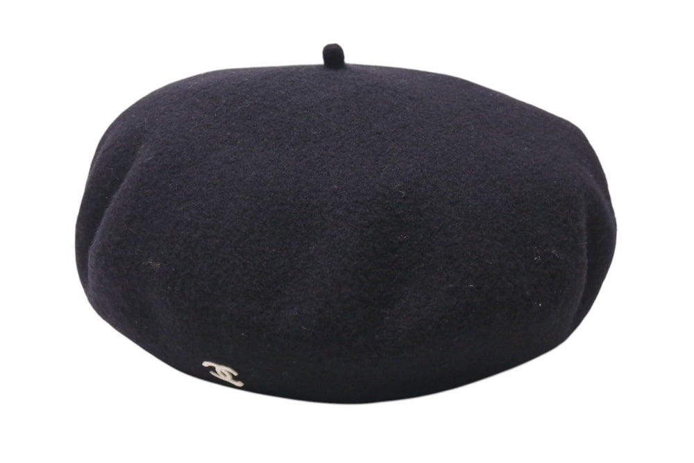 CHANEL Chanel beret hat here mark embroidery black white felt Head circumference approx. 55cm Good condition Used 4c071547