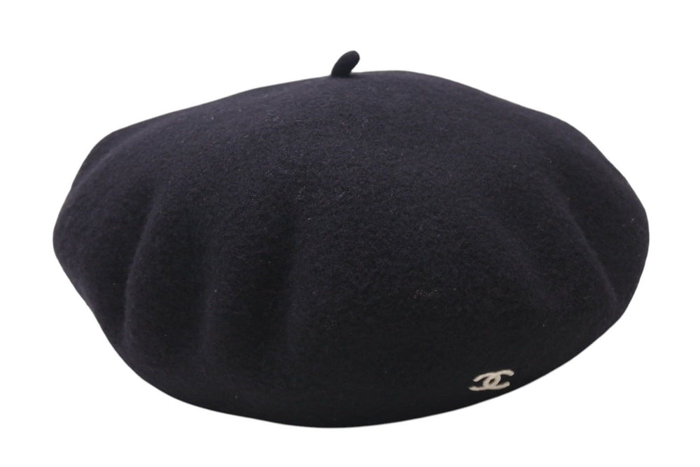 CHANEL Chanel beret hat here mark embroidery black white felt Head circumference approx. 55cm Good condition Used 4c071547