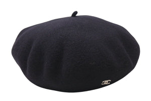 CHANEL Chanel beret hat here mark embroidery black white felt Head circumference approx. 55cm Good condition Used 4c071547