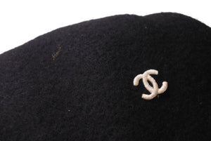 CHANEL Chanel beret hat here mark embroidery black white felt Head circumference approx. 55cm Good condition Used 4c071547