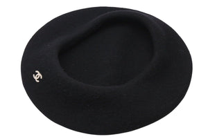 CHANEL Chanel beret hat here mark embroidery black white felt Head circumference approx. 55cm Good condition Used 4c071547