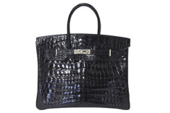 Very good condition HERMES Birkin 35 black Niloticus silver hardware handbag □G stamp used 4c072644