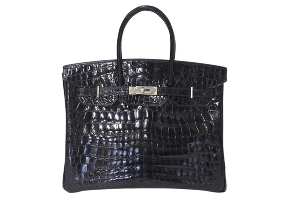 Very good condition HERMES Birkin 35 black Niloticus silver hardware handbag □G stamp used 4c072644