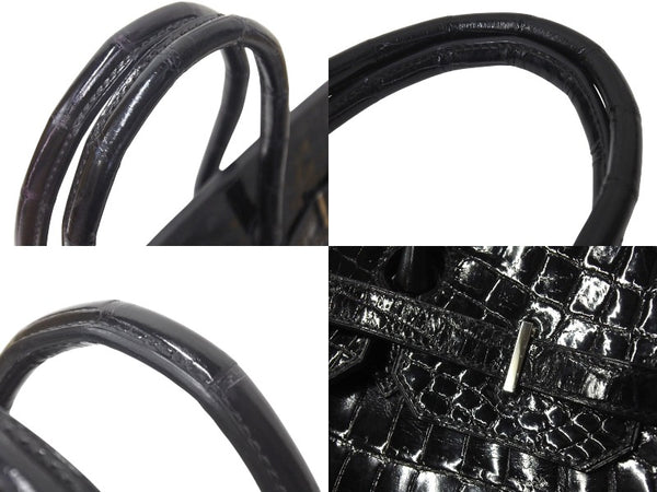 Very good condition HERMES Birkin 35 black Niloticus silver hardware handbag □G stamp used 4c072644