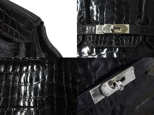 Very good condition HERMES Birkin 35 black Niloticus silver hardware handbag □G stamp used 4c072644
