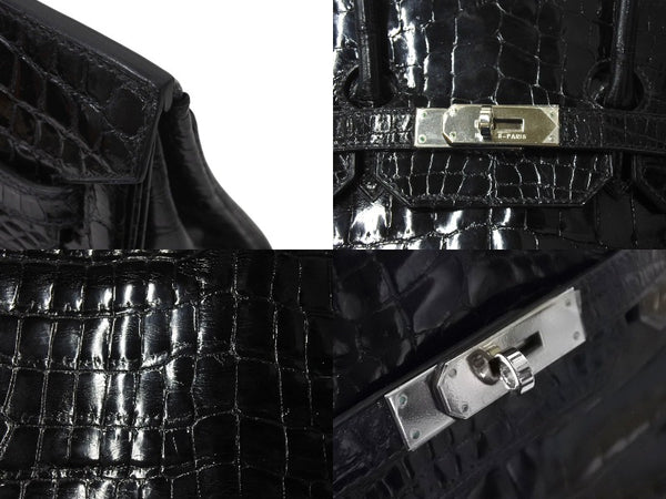 Very good condition HERMES Birkin 35 black Niloticus silver hardware handbag □G stamp used 4c072644