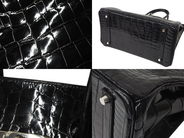 Very good condition HERMES Birkin 35 black Niloticus silver hardware handbag □G stamp used 4c072644