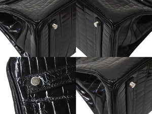 Very good condition HERMES Birkin 35 black Niloticus silver hardware handbag □G stamp used 4c072644