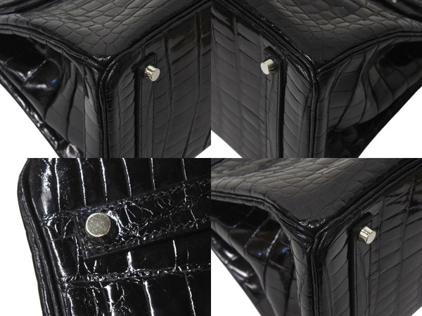 Very good condition HERMES Birkin 35 black Niloticus silver hardware handbag □G stamp used 4c072644