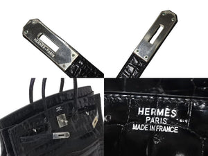 Very good condition HERMES Birkin 35 black Niloticus silver hardware handbag □G stamp used 4c072644