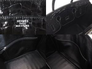 Very good condition HERMES Birkin 35 black Niloticus silver hardware handbag □G stamp used 4c072644
