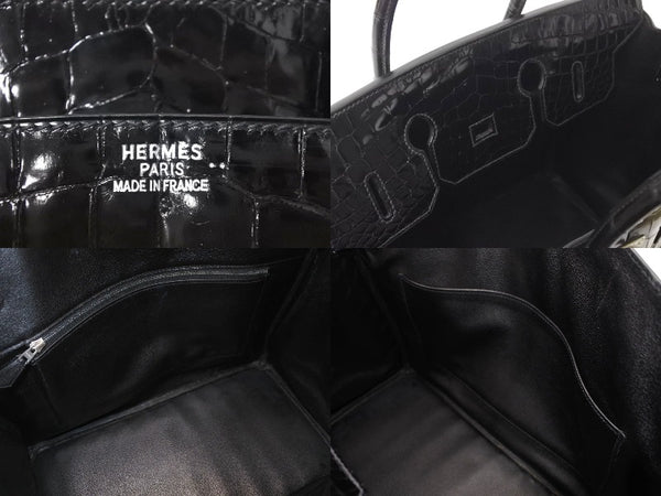 Very good condition HERMES Birkin 35 black Niloticus silver hardware handbag □G stamp used 4c072644