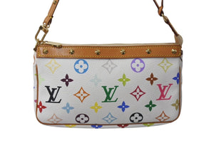 極美品 LOUIS VUITTON ルイヴィトン モノグラム マルチカラー ポシェット アクセソワール アクセサリーポーチ M92649 村上隆 ホワイト 中古 4c071600