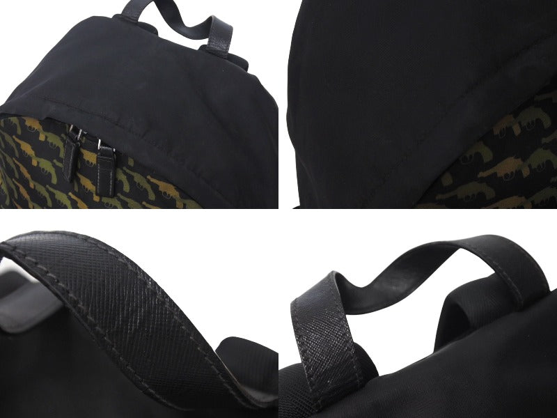 PRADA Prada Pistol Backpack Rucksack Nylon Leather Black Brown Khaki Good Condition Used 4c071602