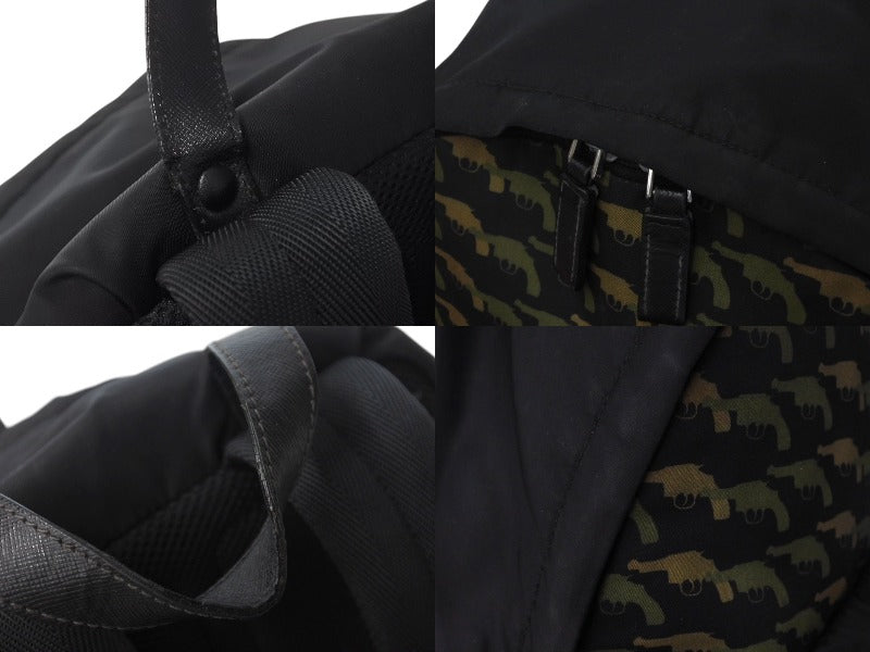 PRADA Prada Pistol Backpack Rucksack Nylon Leather Black Brown Khaki Good Condition Used 4c071602