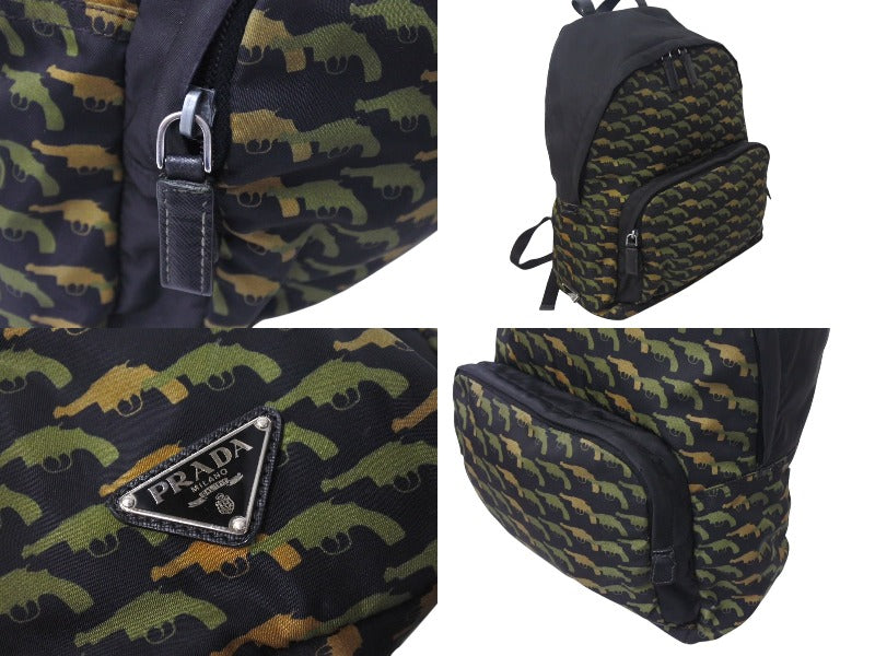 PRADA Prada Pistol Backpack Rucksack Nylon Leather Black Brown Khaki Good Condition Used 4c071602