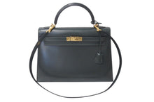 Load image into Gallery viewer, 極美品 HERMES エルメス ケリー32 外縫い グリーン □D刻印 カーフスキン ゴールド金具 ハンドバッグ 2WAY 中古 4c071607