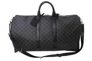 極美品 LOUIS VUITTON ルイヴィトン キーポル バンドリエール55 ボストンバッグ N41413 ダミエグラフィット ブラック 中古 4c071613