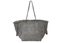 Load image into Gallery viewer, CHANEL シャネル ショッピングチェーントート 2WAYバッグ 25番台 イタリア製 キャンバス レザー グレー シルバー金具 美品 中古 4c071615