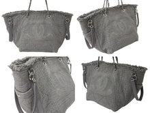 Load image into Gallery viewer, CHANEL シャネル ショッピングチェーントート 2WAYバッグ 25番台 イタリア製 キャンバス レザー グレー シルバー金具 美品 中古 4c071615