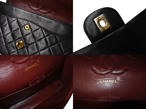 CHANEL シャネル マトラッセ25 Wフラップ Wチェーンショルダーバッグ ココマーク 0番台 ラムスキン ブラック ゴールド 美品 中古 4c071616