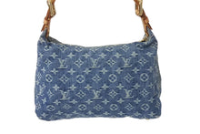 画像をギャラリービューアに読み込む, 極美品 LOUIS VUITTON ルイヴィトン バギーPM ショルダーバッグ M95049 モノグラムデニム ヌメ革 ブルー ゴールド 中古 4c071619