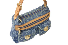 画像をギャラリービューアに読み込む, 極美品 LOUIS VUITTON ルイヴィトン バギーPM ショルダーバッグ M95049 モノグラムデニム ヌメ革 ブルー ゴールド 中古 4c071619