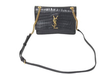 Load image into Gallery viewer, Yves Saint Laurent イヴ サンローラン ショルダーバッグ クロコ型 515822 レザー メタル ブラック ゴールド金具 美品 中古 4c071654