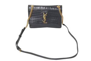 Yves Saint Laurent イヴ サンローラン ショルダーバッグ クロコ型 515822 レザー メタル ブラック ゴールド金具 美品 中古 4c071654