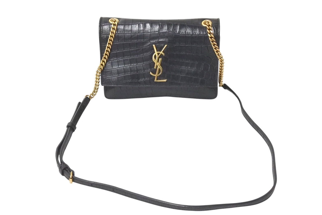 Yves Saint Laurent イヴ サンローラン ショルダーバッグ クロコ型 515822 レザー メタル ブラック ゴールド金具 美品 中古 4c071654