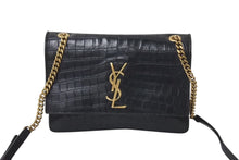 Load image into Gallery viewer, Yves Saint Laurent イヴ サンローラン ショルダーバッグ クロコ型 515822 レザー メタル ブラック ゴールド金具 美品 中古 4c071654