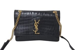 Yves Saint Laurent イヴ サンローラン ショルダーバッグ クロコ型 515822 レザー メタル ブラック ゴールド金具 美品 中古 4c071654