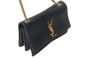 Yves Saint Laurent イヴ サンローラン ショルダーバッグ クロコ型 515822 レザー メタル ブラック ゴールド金具 美品 中古 4c071654