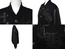 画像をギャラリービューアに読み込む, 極美品 CHROME HEARTS クロムハーツ レターマン クロスレザーパッチ ブラック カシミヤ シルク ジャケット S 中古 4c071658
