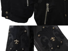 画像をギャラリービューアに読み込む, 極美品 CHROME HEARTS クロムハーツ レターマン クロスレザーパッチ ブラック カシミヤ シルク ジャケット S 中古 4c071658